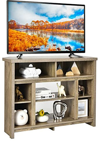 COSTWAY TV Stand for TVs up to 48, Wooden TV Cabinet Media Entertainment Center with Adjustable Shelves & Cable Manage Holes, Living Room TV Unit Console Table for 18 Electric Fireplace (Natural)