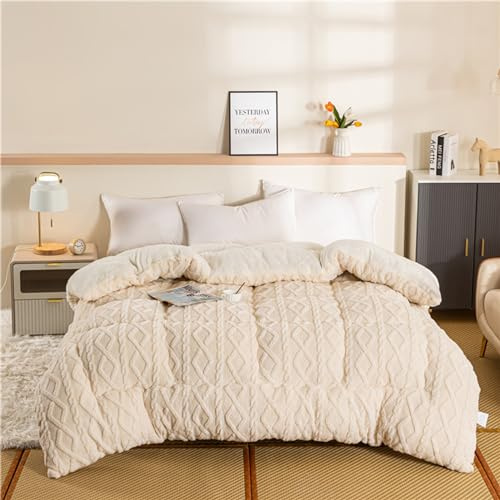 DEZYPZAM Bettdecke, Winter Warmer Lamm Samtkern, Weich und Warme Plüsch Sherpa Decke, Bettdecke Aus Kaschmir Gesteppte Steppdecke, für Couch, Stuhl Bett (Beige,150x200cm (2kg))