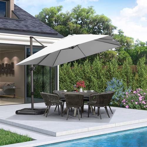 PURPLE LEAF Sonnenschirm 300 x 300 cm, Gestell Aluminium, Ampelschirm groß mit Kurbel, quadratisch Gartenschirm, 360° Rotation, Sonnenschutz UV50+, Weiß