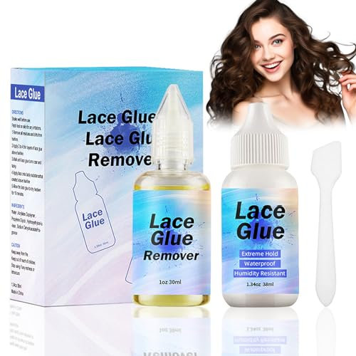 Colle Perruque Lace Wig,Lace Wig Glue,avec Dissolvant de Colle de Perruque, Adhésif Professionnel Tenue Forte Invisible, pour Convient pour Attacher ou Enlever les Perruques en Dentelle (38ML+30ML)