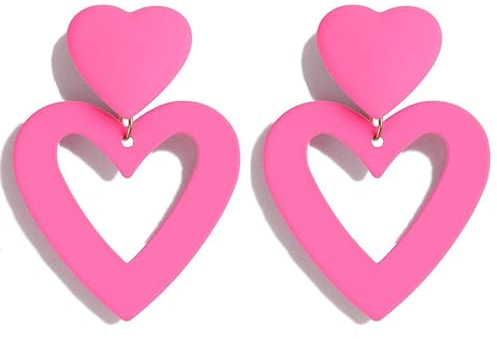 AVYRING Herz Hängeohrringe, Pink Statement Ohrringe Teenager Mädchen Hypoallergene Große Ohrringe Hängend Beliebte Stile Ohrringe für Damen Schmuck