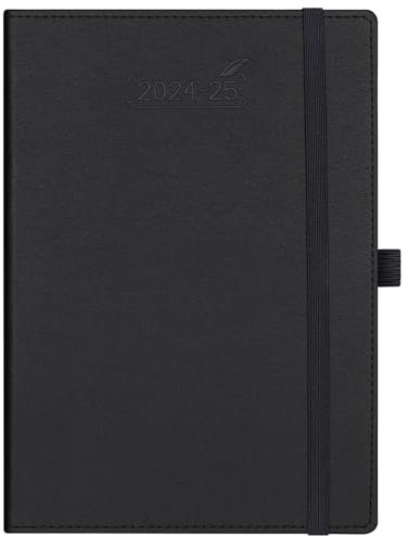 BEZEND 18-Monate Buchkalender 2024 2025 Terminplaner A5 PU-Leder Hardcover Kalender [Schwarz] Wochenkalender Juli 24-Dez 25 1 Woche 2 Seiten | Planer mit Stifthalter