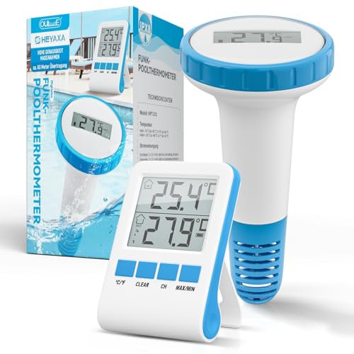 Digitales Teich- und Poolthermometer mit LCD-Funk-Empfänger, IPX8 (Wasser Thermometer Funk, Teich Thermometer Funk, Unterwasser)… (HL-1)