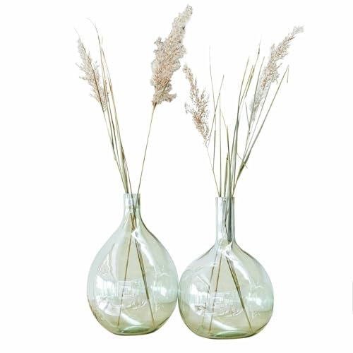 Loberon Vase 2er Set Erlunda, mundgeblasen, Zwei Formen, dezenter Schimmer, Wohn-Accessoires, Dekoration, Glas, grün