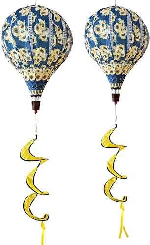 Riesige Luftballon-Windmühlen, große Windräder, lustige Ornamente, Windspiel, hängende Dekoration für Haustür, Outdoor, Rasen, Hof, Garten (blaue Sonnenblume 2-FBA), 2 Stück