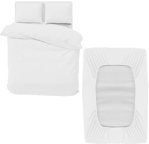 MOONLIGHT20015 Double Bedding Set 4 Piece Duvet Cover Fitted Sheet with Pillow cases Soft Brushed Microfiber Duvet Cover sets White