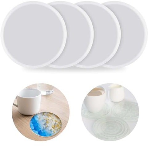 Lot de 4 moules en silicone ronds - Dessous de verre rond - Moule en résine - Petit moule en silicone - Moule en silicone pour dessous de verre - Bricolage - Décoration de la maison