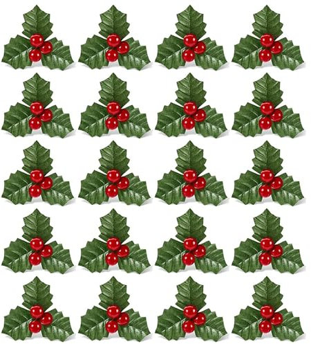 20 Pieces Christmas Holly Berries Faux Red Berry Flowers for Christmas Wreath Arrangement Fillers Party Christmas Vase Fillers Floating Candle Centerpiece Decorations.
