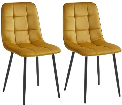Colenis - Ela Esszimmerstühle - 2er Set - Ockergelb - Samt - Für Esszimmer, Küche & Wohnzimmer - Modernes Design