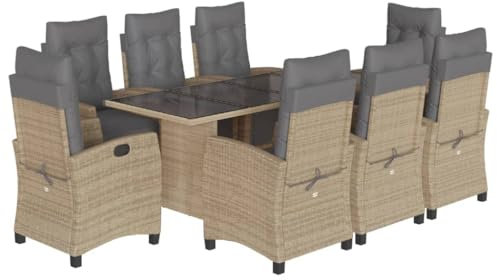 vidaXL Garten Essgruppe 9-TLG., Gartenmöbel Set Tisch mit 8 Stühle, Gartengarnitur mit Kissen, Sitzgruppe Essgarnitur Terrasse, Beigemischung Poly Rattan