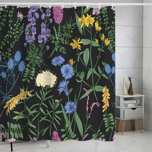 FAIRYGATE Duschvorhang Blumen Badvorhang ür Badewanne Duschrollo Verschiedene 180 x 180 cm Antischimmel mit Struktur Stoff Duschvorhang Badewannenvorhang Vorhang Zubehör B8105
