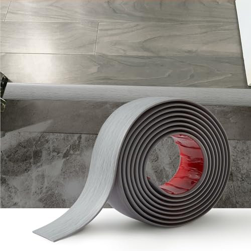2M Striscia di Transizione per Pavimenti in Laminato Striscia di Soglia Profilo di Transizione Autoadesivo PVC e Vinile, Striscia di Giunzione per Pavimenti, 4cm Venatura Legno Grigio Chiaro