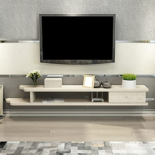 CuNtoHHH Mobile TV sospeso, Mobile TV dal Design a cassetti, Set-Top Box, mensola a Muro con Anta Battente, Adatto per riporre Router, Lettori Dvd/Beige / 90 cm
