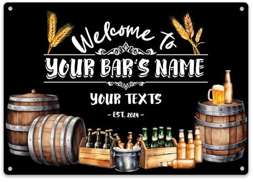 Personalised Beer Barrell Metal Sign Est Custom Year Pub Garden Plaque, Large, White