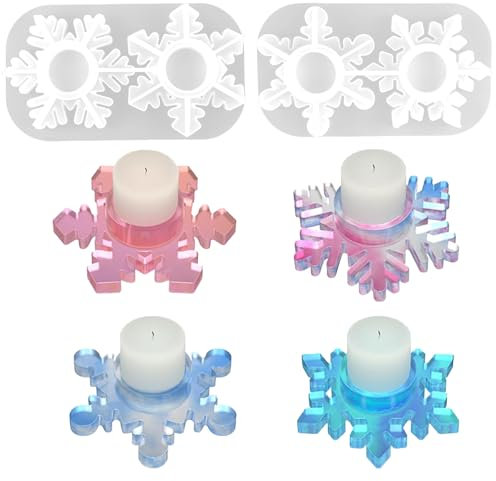 Silikonform Gießform Weihnachten Schneeflockenform Epoxidharz Formen Kerzenhalter Form Schneeflocken-Kerzenhalterform Teelichthalter 3D Kerzen Silikonform für DIY Handwerk 2 Stück