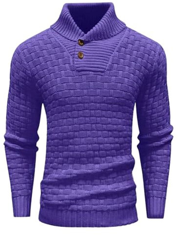Oanviso Maglia Maglione A Lupetto Uomo Felpa Invernale Caldo Lavoro Pullover con Bottoni Maglioncino Dolcevita Slimfit Maglioni Collo Alto Casual Felpata Turtleneck Sweater Viola M