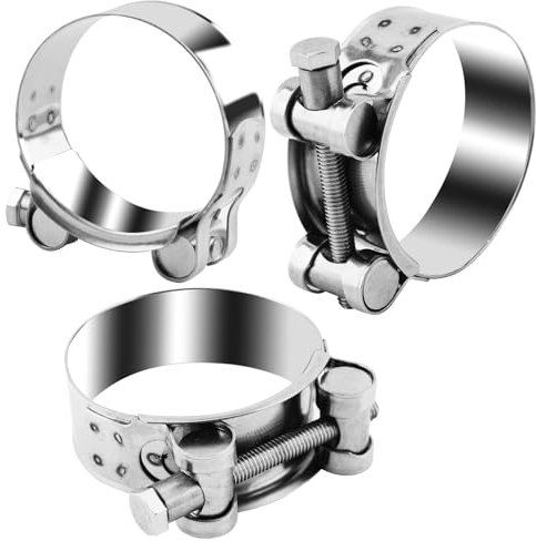 3Pcs Stainless Steel T-Bolt Hose Clamps, 52-55mm Metal Exhaust Hose Clip, Adjustable Turbo Intake Hose Clamp, Heavy Duty Intake Intercooler Pipe Clamps for High Pressure Vent Pipe