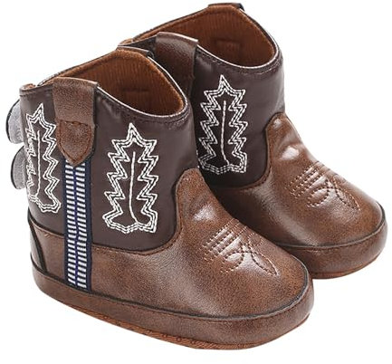 cfpqv Stivali da cowboy, in pelle, con suola morbida, non slip, per neonati, caffè, 19 EU