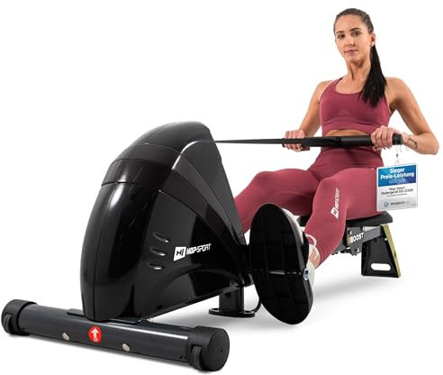 Hop-Sport Rudergerät für Zuhause Boost – Rudergerät klappbar mit kugelgelagertem Sitz, Computer & Magnetbremssystem, 10 Stufen - Rudermaschine max. Nutzergewicht 120kg (Gold)