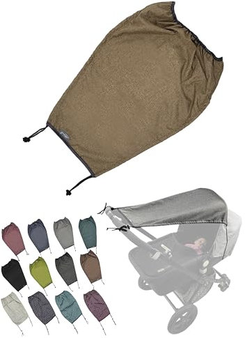 Universal [Sonnensegel mit UV Schutz 50+ für Kinderwagen] Babywanne flexibel Sonnenschutz mit Beschichtung und Rollo-Funktion verstellbar (meliert hellbraun)