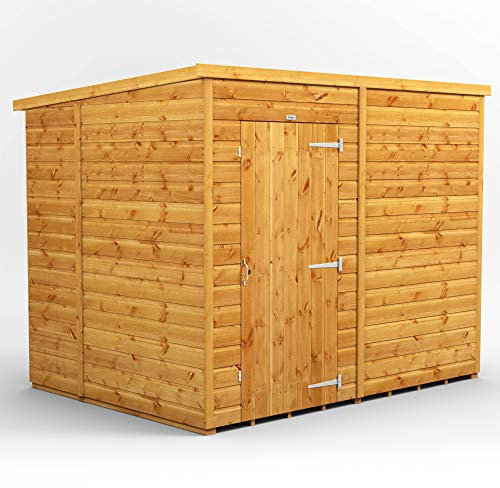 Powersheds Pultdach Gartenhaus mit Sicherheitsfunktionen, Tür anpassbar, aus 12 mm extra dickem Qualitätsholz, für Lagerungs- & Outdoor-Bedürfnisse (fensterlos)