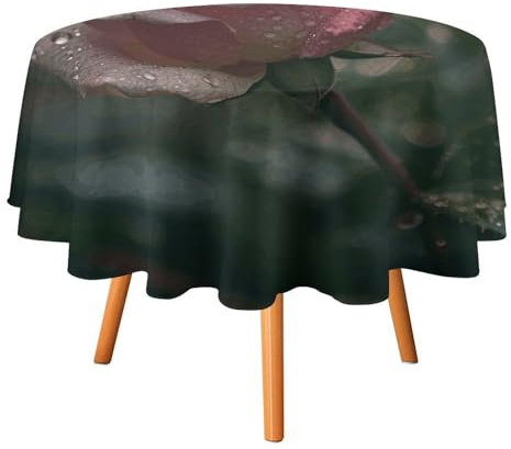 BWQSKL Runde Tischdecke – Rosen im Regen Tischdecke, waschbar, staubdicht, knitterfrei, für Esszimmer, Party, Outdoor, Picknick