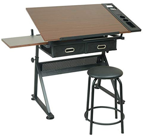 Verstellbarer Zeichentisch mit neigbarer Schreibtischplatte, Aufbewahrung, Basteltisch für Kunst, Kinder, Erwachsene, Zeichentisch, Ahorn-Finish