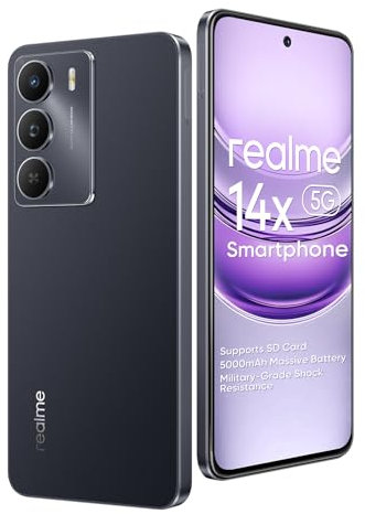 realme 14x 5G Smartphone 8+256GB,Chipset Dimensity 6300 5G,Caméra autofocus 50MP,écran IP64 120Hz de 6,67 Pouces,Batterie 5000mAh,NFC,Prise en Charge d'une Carte Micro-SD,Noir