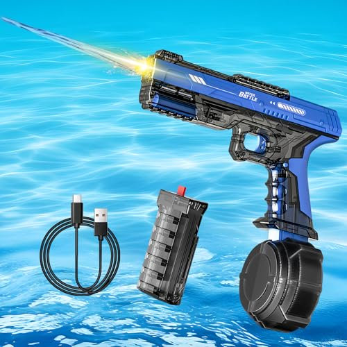 RoserRose Watergun Elektrisch 500ml - Elektrische Wasser Pistole mit LED und Sound - Automatische Wasserpistole für Kinder & Erwachsene - Wasserspritzpistole Elektrisch für Pool, Strand, Garten-Blue