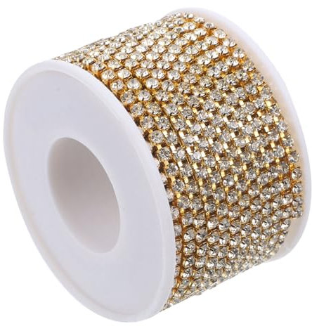 EXCEART 1 Rolle Enge Kette Aus Strass Dekorative Kette Strasskette Lametta Randbereich Tischläufer Kleid Fransenbesatz Mit Quasten Dekoration Perlen Trimmen Rot Reize Strasssteine Golden