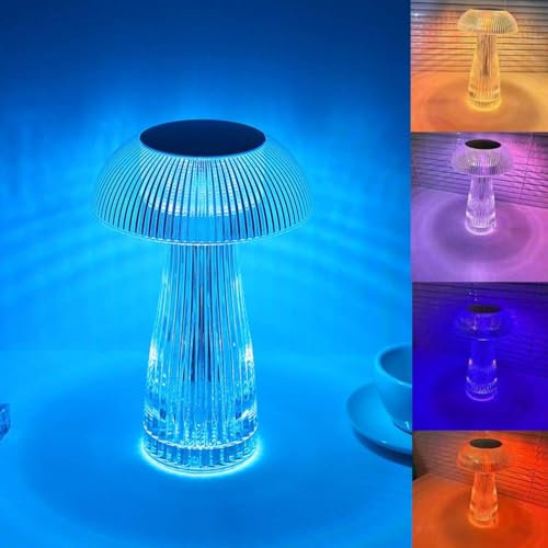 AoLa Pilz Tischlampe Akku, 16 Farben RGB Mushroom Lampe LED mit Fernbedienung und Touch Dimmer Tischleuchte USB Aufladbar mit Touch Schalter Kabellos Nachttischlampe aus Acryl, für Restaurant Bar