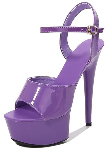 Ichlovdu Sandali sexy da donna con tacco alto, 15 cm, a spillo con plateau da 5 cm, con punta aperta, eleganti scarpe per feste e palcoscenico, Lilla, 43 EU