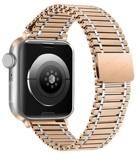 Quirxio Correa de metal para Apple Watch Ultra Band 49mm Series 10/9/8/7 41mm 45mm Pulsera de acero Iwatch 6 SE 5 4 3 38mm 40mm 42mm 44mm S10 46mm 42mm Correas de reloj(Rose Gold Silver,38 40 41mm)