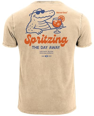 Neverless® Herren Vintage T-Shirt Backprint Spritzing the Day Away Alligator Retro Design Aufdruck Used Look