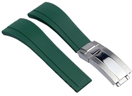 BGFFDSZ Gummi-Uhrenarmband, kompatibel mit Rolex Tudor-Armband, 20 mm, 21 mm, Schwarz, Blau, Grün, wasserdicht, Silikon-Uhrenarmband(Green silver clasp,21mm)