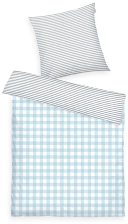 TOM TAILOR Flanell-Bettwäsche, 70x90 cm + 140x200 cm, 100% Baumwolle/Flanell, mit Wendemotiv und farbigem Reißverschluss, Classic Check Grau, Hellblau (Light Grey & Sky Blue)