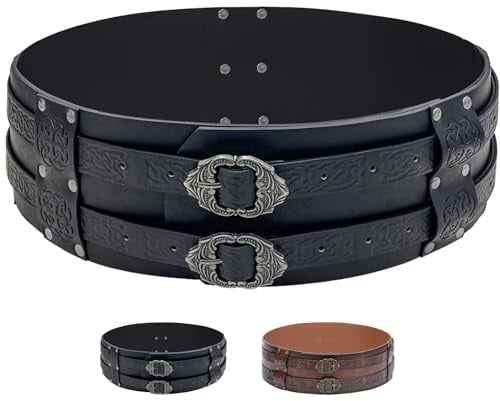 LUKIUP Mittelalter Gürtel, Wikinger Gürtel, Wikinger Breiter Taillengürtel Renaissance Zubehör für Karneval Halloween Cosplay Kostüm Männer und Frauen