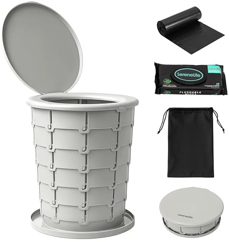 SereneLife Toilette Portable Pliable de Camping, WC Portable avec Couvercle | 6 usages en 1, Prête en secondes, Robuste et légère, ABS écologique, Siège réglable, Anti-odeurs, Voyage van bateau randonnée
