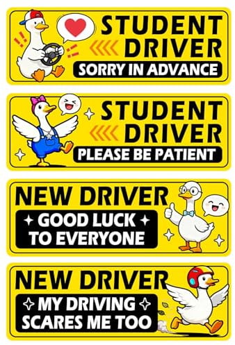 4 Stück niedliche gelbe Gans-Magnete für Fahranfänger, Aufkleber für Fahrschüler am Auto, lustige Cartoon-Motive, die nervöse Vorsicht signalisieren, wiederverwendbar und frei aufklebbar
