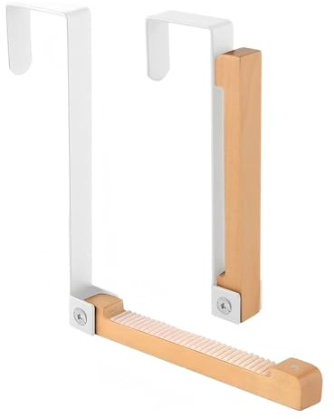 CMANLNYK 2PCS Foldable Over Door Hooks - Over The Door Hanger Foldable with Non-Slip Straps, Metal Coat Hangers for Clothes Bedroom Bathroom, White