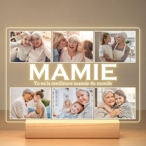 Jkolalin Cadre Photo Personnalisé, Cadeau Mamie Personnalisé | Cadre Personnalisé Photo, Lampe Personnalisée avec Photo, Cadeau Anniversaire Mamie, Cadeau Fete des Grand Mere