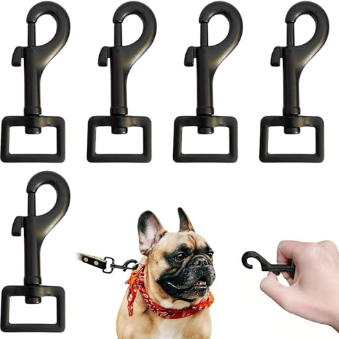 LEIIERUY 5 Pezzi Karabiner Girevole Robusto 72x20,5 mm Nero – Moschettone con Drehgelenk per Guinzaglio Cane, Gancio per Collare e Pettorina