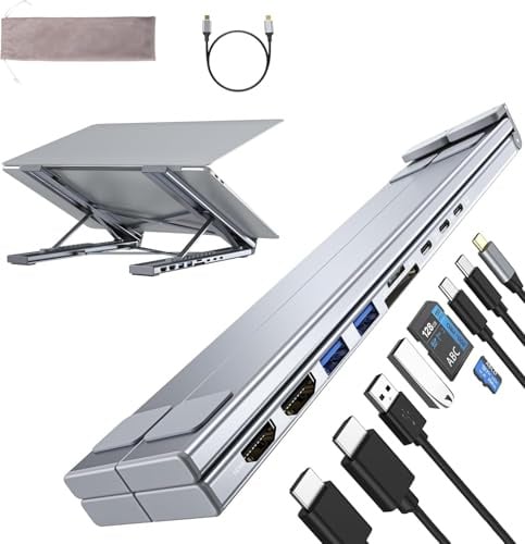 Umaniy M91 Laptop Docking Station Dual Monitor Stand, 9 in 1 USB C Hub 2 HDMI 4K@60Hz, Portable Laptop Stand with USB Ports, Multiport Adapter USBC Dock Station Computer Holder for MacBook Pro/Air