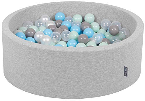 KiddyMoon 90X30cm/300 Bolas ∅ 7Cm Piscina De Bolas para Ninos Hecha En La UE, Gris Clr:Perla/Gris/Transparente/Azul Clr/Menta