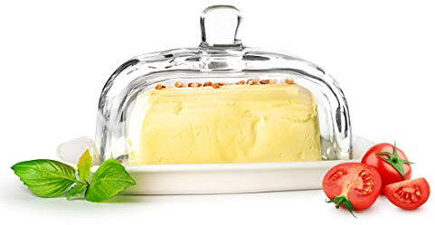 Sendez Große Butterdose auf Porzellanteller Butterglocke Butterschale Kühlschrankbutterdose