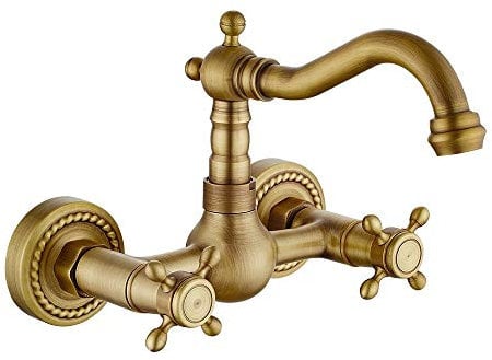 Robinet de cuisine mural vintage pivotant 360° Robinet pour cuisine mural double classique en laiton levier chaud et froid renforcé