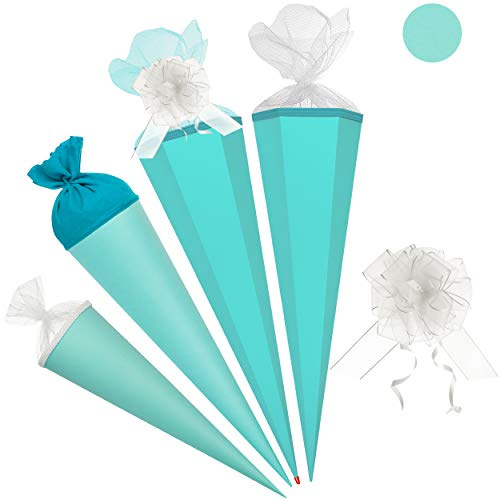 Schultüte - Rohling - TÜRKIS blau - 70 cm - rund - inkl. Schleife - Filzabschluß - mit/ohne Kunststoff Spitze - Zuckertüte - Ursus - Jungen Mädchen - Schult..