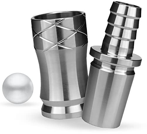 Adaptador de Manguera para Shisha 18/8 rectificado Plata de Acero Inoxidable V2A – 2 Piezas con válvula Bola – Universal para Cualquier Shisha con Rosca – Accesorios de