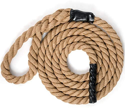 RELAX4LIFE Kletterseil aus Jute, Trainningsseil Ø38 mm, 3-strängiges Schaukelseil mit Gummigriffen, Sportseil für Klettern & Tauziehen & Fitness & Schaukel, Übungsseil bis 360 kg belastbar (4,5 M)