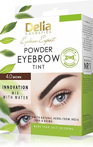 Delia Cosmetics - Tinte en polvo - MARRÓN - para cejas - Duración hasta 4 semanas, 20 aplicaciones fáciles - Destaca, engrosa, oscurece y densifica - Set completo